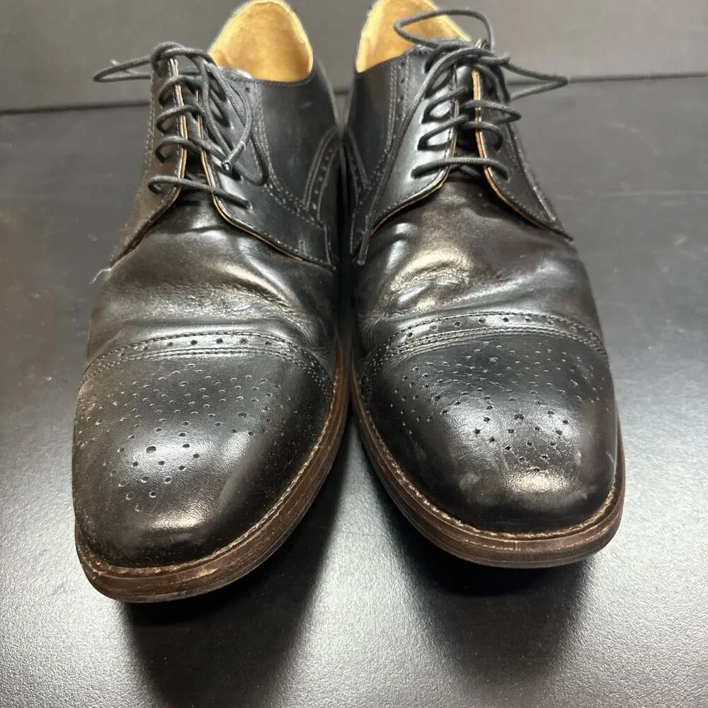 Johnston & Murphy Lewis Black Leather Wingtip Oxford Dress Shoes Men 12
